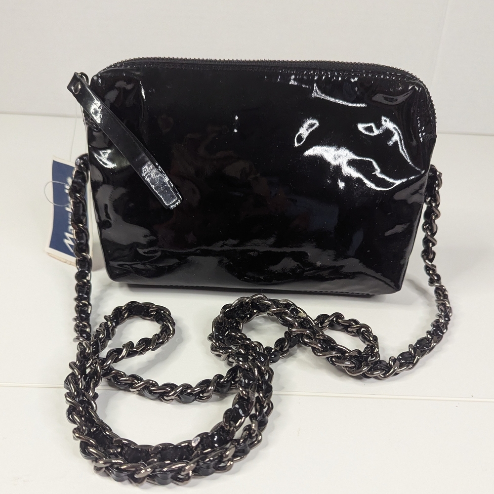 Abro Black Patent Leather Crossbody‎ Bag With Chain Strap NWT